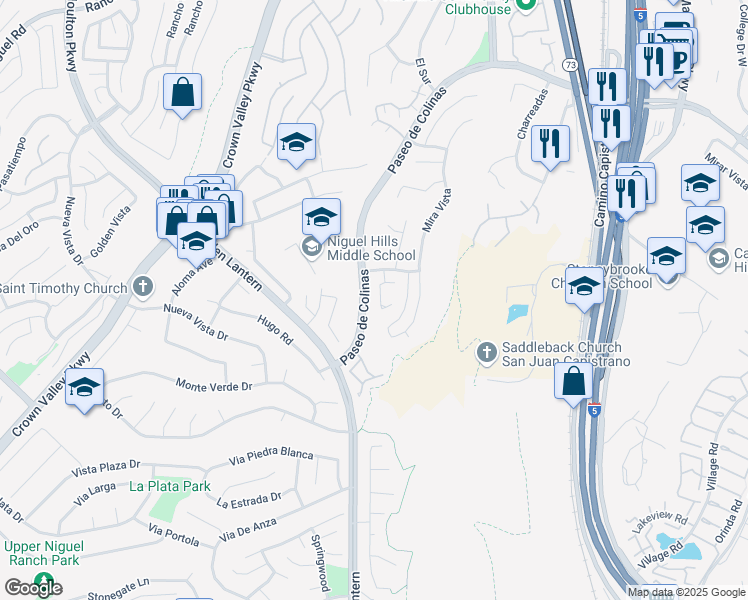 map of restaurants, bars, coffee shops, grocery stores, and more near 29105 Via Cerrito in Laguna Niguel
