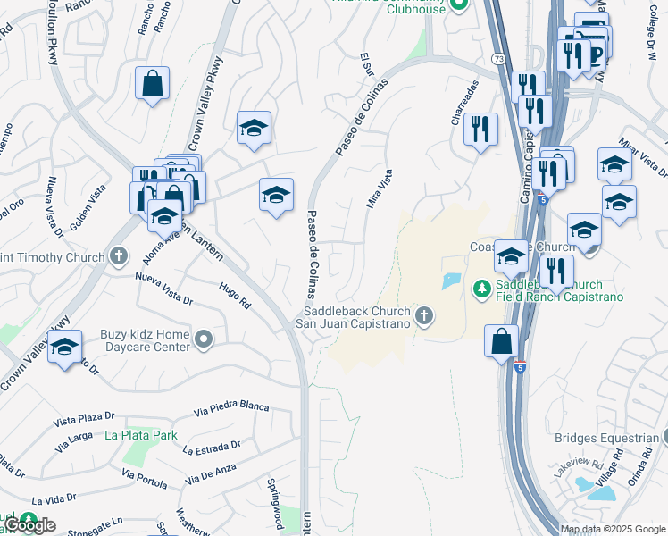 map of restaurants, bars, coffee shops, grocery stores, and more near 29142 Via Cerrito in Laguna Niguel