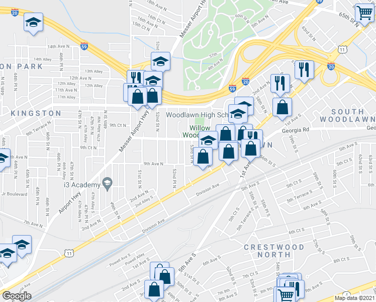 map of restaurants, bars, coffee shops, grocery stores, and more near 917 52nd Way North in Birmingham