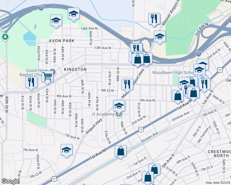 map of restaurants, bars, coffee shops, grocery stores, and more near 917 47th Place North in Birmingham