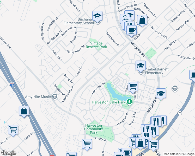 map of restaurants, bars, coffee shops, grocery stores, and more near 40005 Spring Place Court in Temecula