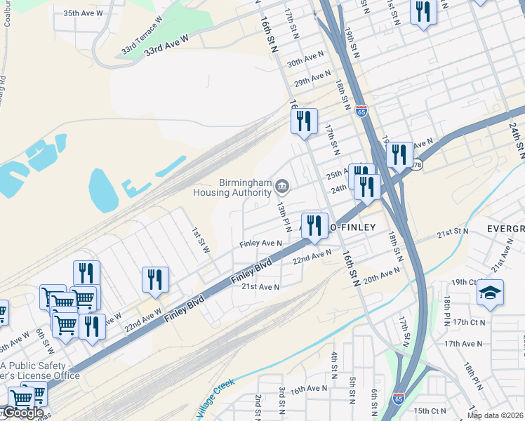 map of restaurants, bars, coffee shops, grocery stores, and more near 1128 24th Avenue North in Birmingham