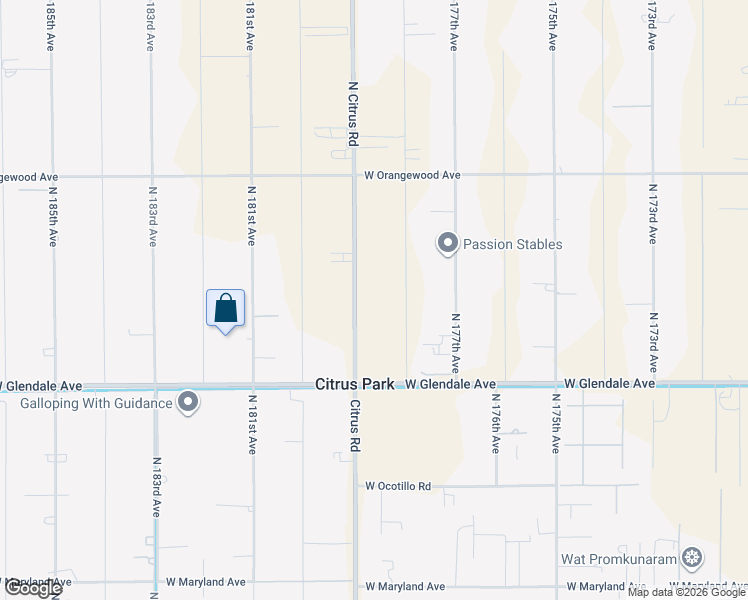 map of restaurants, bars, coffee shops, grocery stores, and more near 7129 North Citrus Road in Waddell
