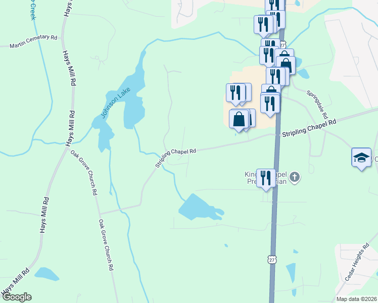 map of restaurants, bars, coffee shops, grocery stores, and more near 315 Stripling Chapel Road in Carrollton