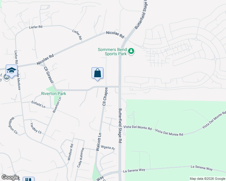 map of restaurants, bars, coffee shops, grocery stores, and more near 31950 Andrea Circle in Temecula
