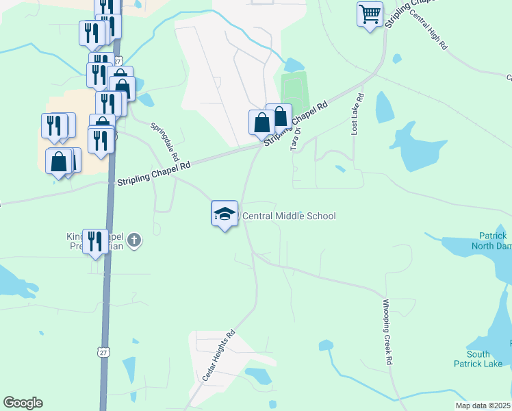map of restaurants, bars, coffee shops, grocery stores, and more near 130 Whooping Creek Road in Carrollton