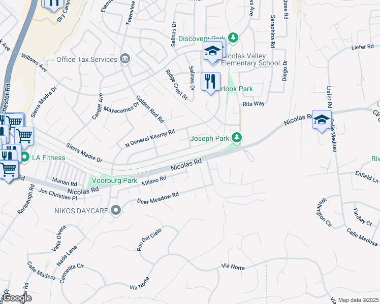 map of restaurants, bars, coffee shops, grocery stores, and more near 30439 Sierra Madre Drive in Temecula
