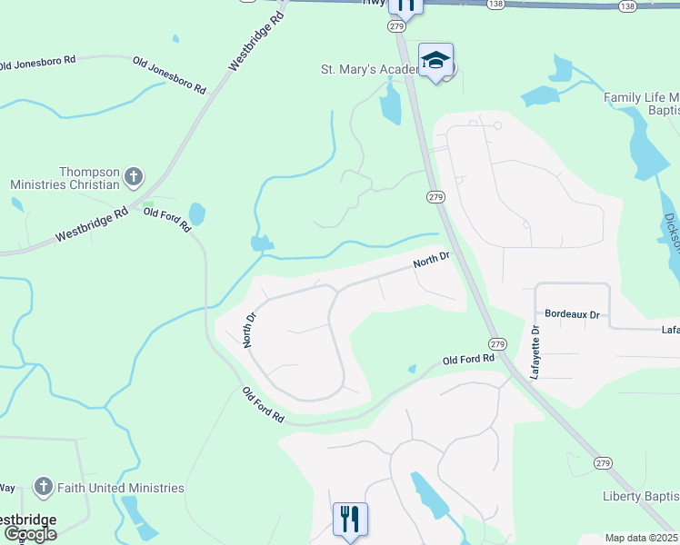 map of restaurants, bars, coffee shops, grocery stores, and more near 490 North Drive in Fayetteville
