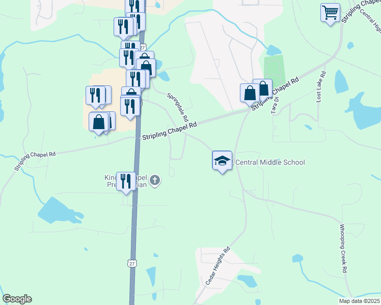 map of restaurants, bars, coffee shops, grocery stores, and more near 633 Stripling Chapel Road in Carrollton