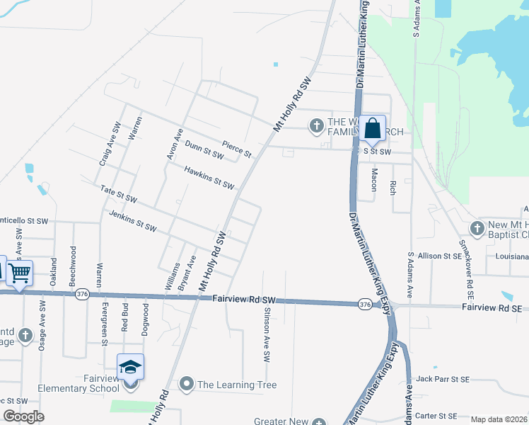 map of restaurants, bars, coffee shops, grocery stores, and more near 2305 Fearing Avenue Southwest in Camden