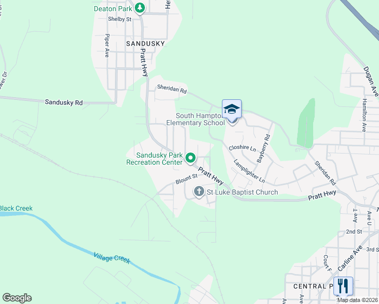 map of restaurants, bars, coffee shops, grocery stores, and more near 308 Pratt Highway in Birmingham