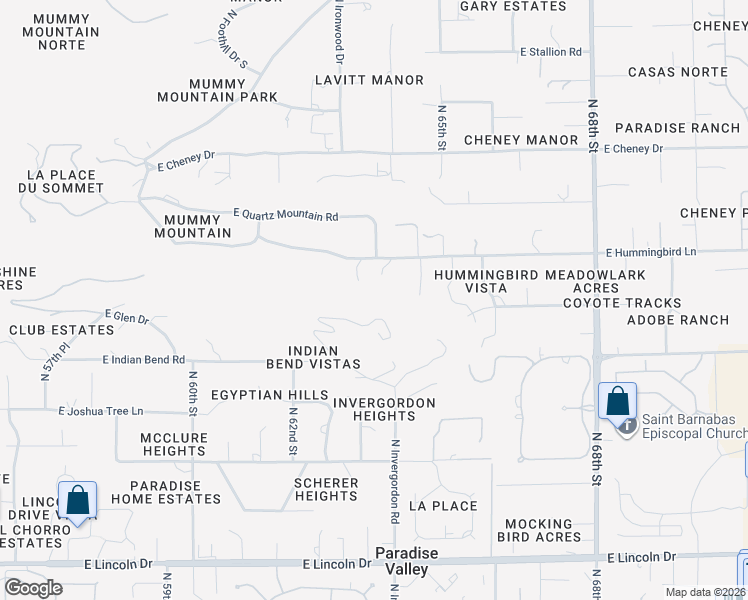 map of restaurants, bars, coffee shops, grocery stores, and more near 7011-7199 North Invergordon Road in Paradise Valley