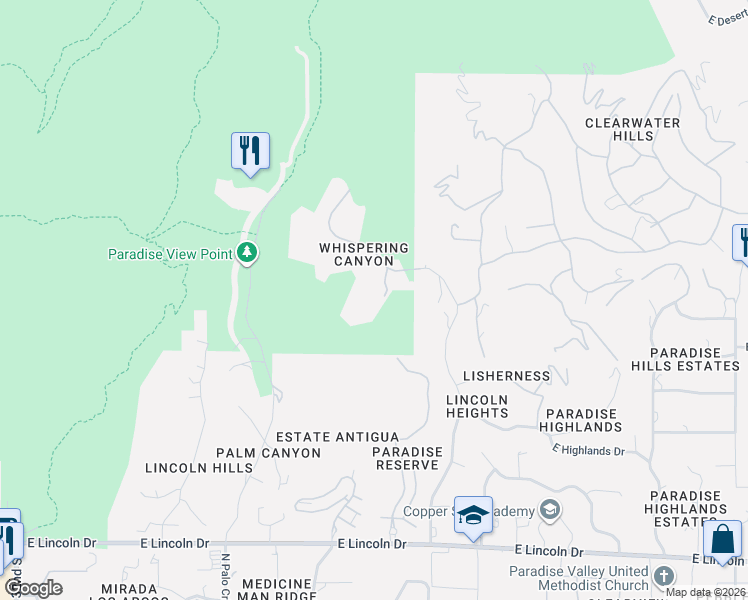 map of restaurants, bars, coffee shops, grocery stores, and more near 7050 North 39th Place in Paradise Valley