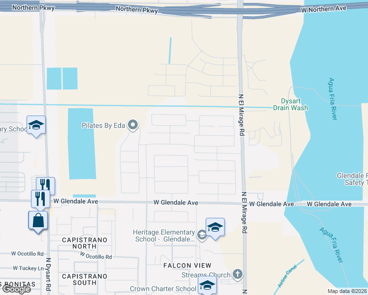 map of restaurants, bars, coffee shops, grocery stores, and more near 12537 West Myrtle Avenue in Maricopa County