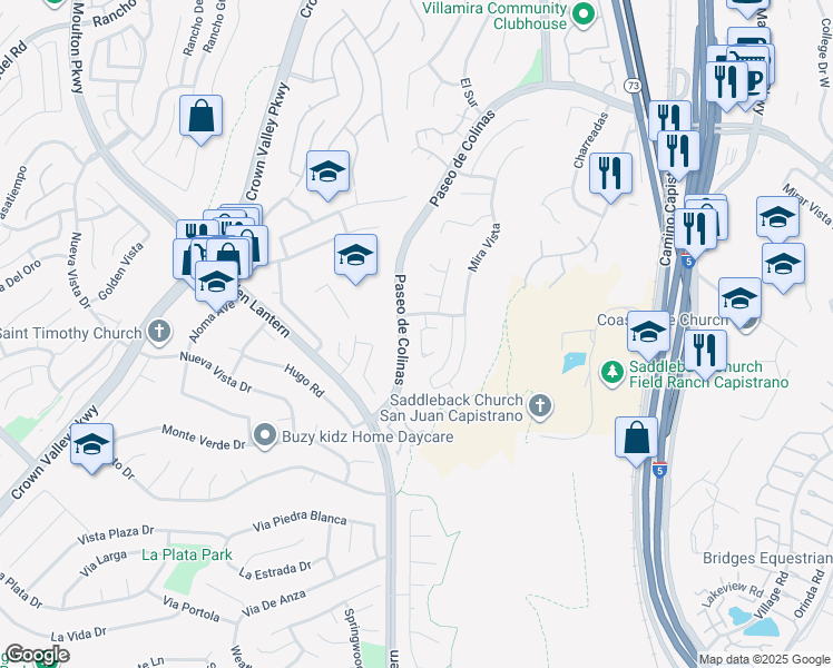 map of restaurants, bars, coffee shops, grocery stores, and more near 29121 Via Cerrito in Laguna Niguel