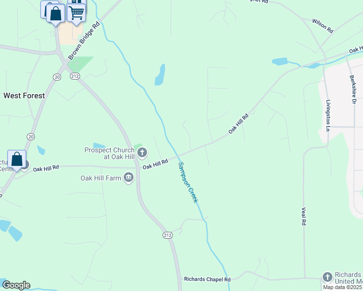 map of restaurants, bars, coffee shops, grocery stores, and more near 25 Oak Crest Court in Covington