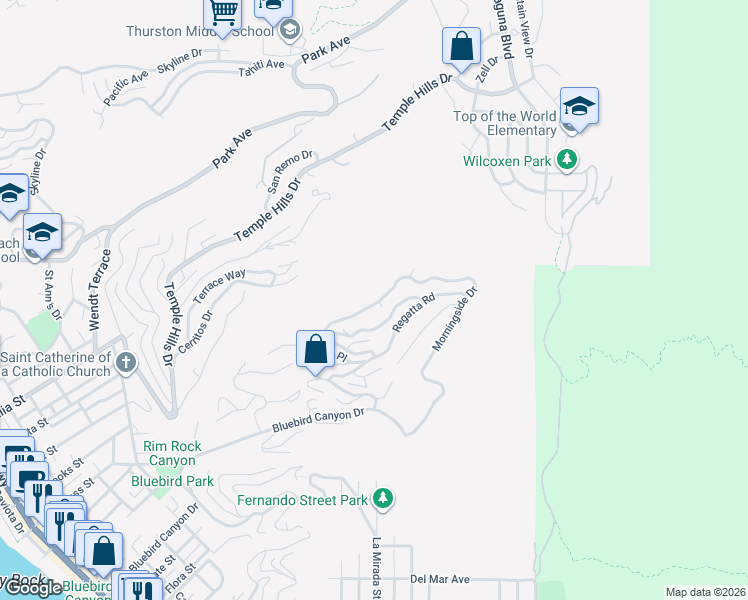 map of restaurants, bars, coffee shops, grocery stores, and more near 1505 Morningside Drive in Laguna Beach