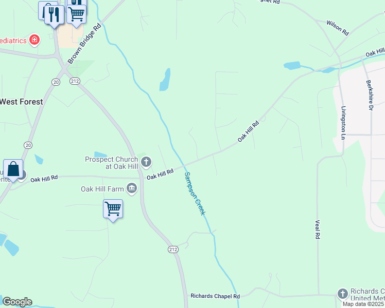 map of restaurants, bars, coffee shops, grocery stores, and more near 25 Oak Crest Court in Covington