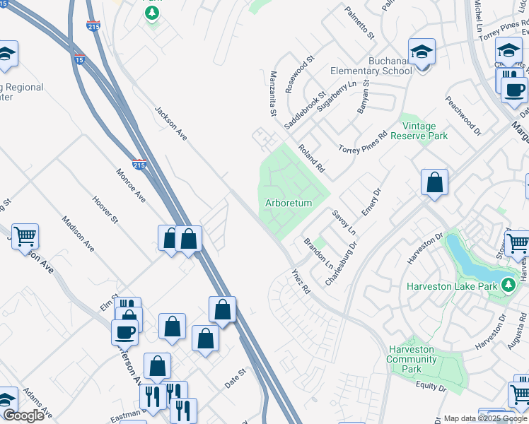 map of restaurants, bars, coffee shops, grocery stores, and more near 26397 Arboretum Way in Murrieta