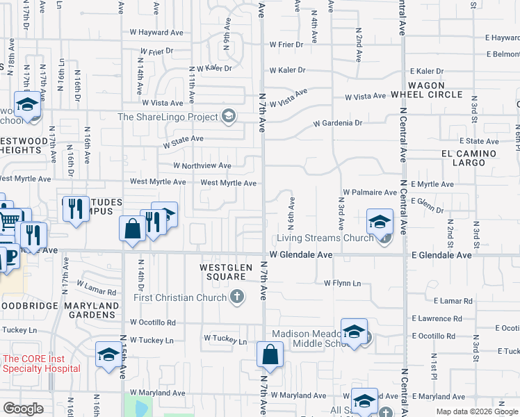 map of restaurants, bars, coffee shops, grocery stores, and more near 707 West Glenn Drive in Phoenix