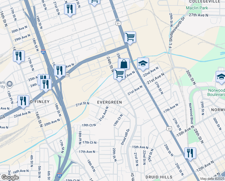 map of restaurants, bars, coffee shops, grocery stores, and more near 2307 22nd Avenue North in Birmingham