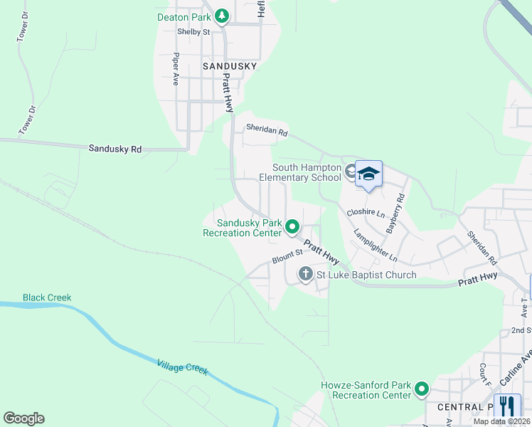 map of restaurants, bars, coffee shops, grocery stores, and more near 409 Pratt Highway in Birmingham