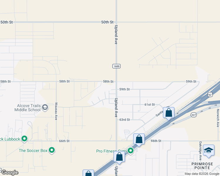 map of restaurants, bars, coffee shops, grocery stores, and more near 7308 59th St in Lubbock