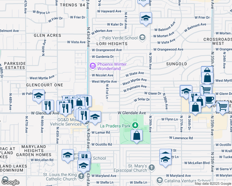 map of restaurants, bars, coffee shops, grocery stores, and more near 4108 West Palmaire Avenue in Phoenix