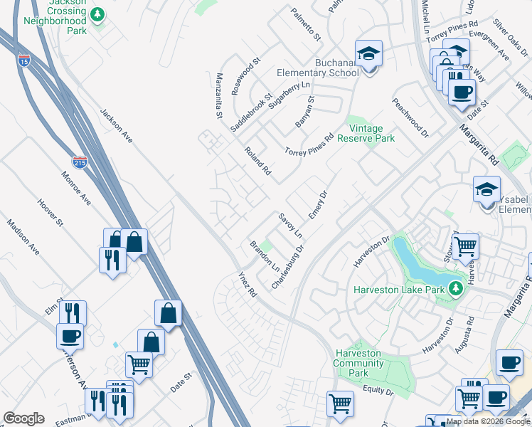 map of restaurants, bars, coffee shops, grocery stores, and more near 26466 Arboretum Way in Murrieta