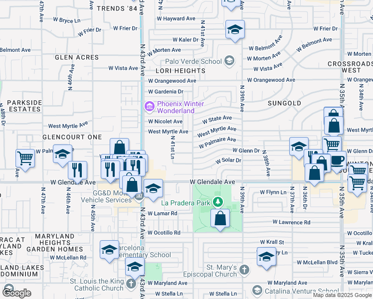 map of restaurants, bars, coffee shops, grocery stores, and more near 4108 West Palmaire Avenue in Phoenix