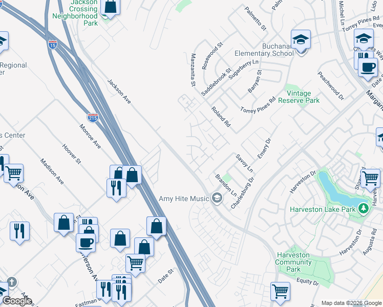 map of restaurants, bars, coffee shops, grocery stores, and more near 26520 Arboretum Way in Murrieta