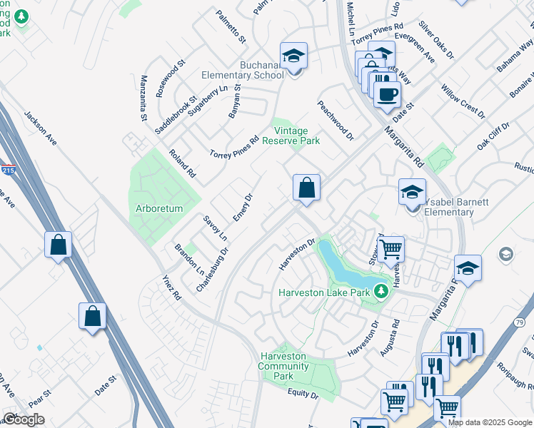map of restaurants, bars, coffee shops, grocery stores, and more near 40325 Cape Charles Drive in Temecula