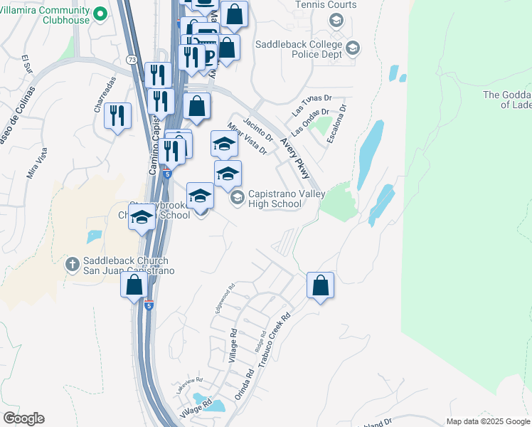 map of restaurants, bars, coffee shops, grocery stores, and more near 26502 La Quilla Lane in Mission Viejo