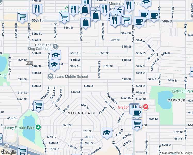 map of restaurants, bars, coffee shops, grocery stores, and more near 3618 59th Street in Lubbock