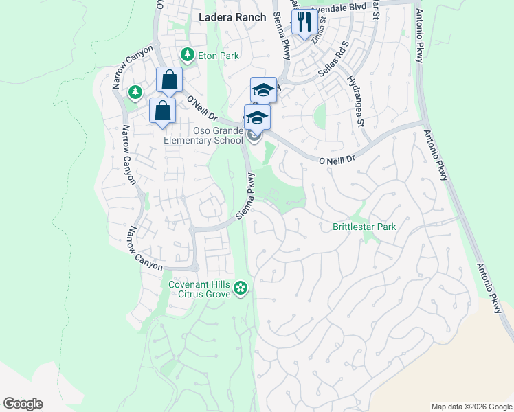 map of restaurants, bars, coffee shops, grocery stores, and more near 1 Covenant Hills Drive in Ladera Ranch