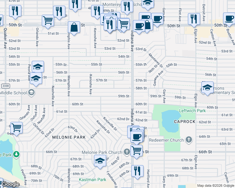 map of restaurants, bars, coffee shops, grocery stores, and more near in Lubbock