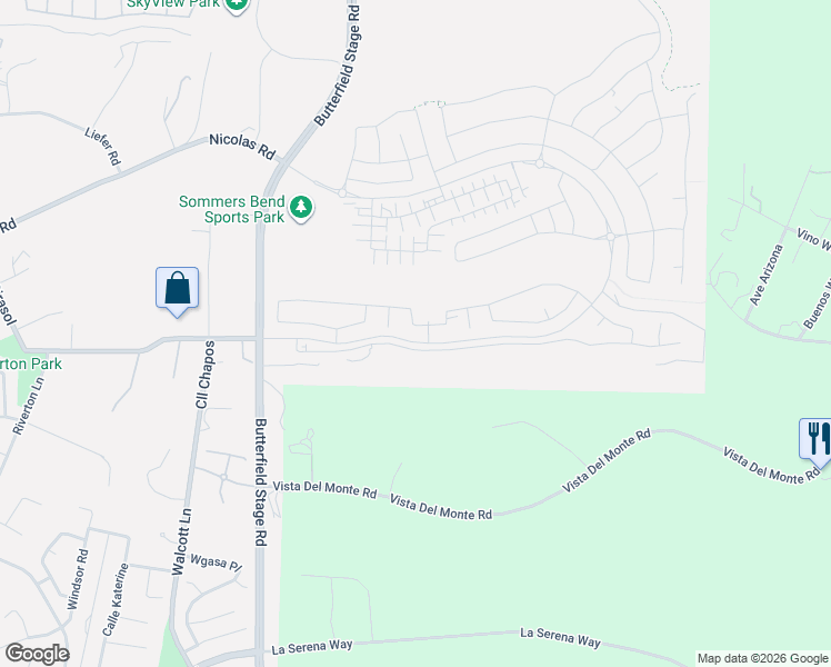 map of restaurants, bars, coffee shops, grocery stores, and more near 32167 Goldback Way in Temecula