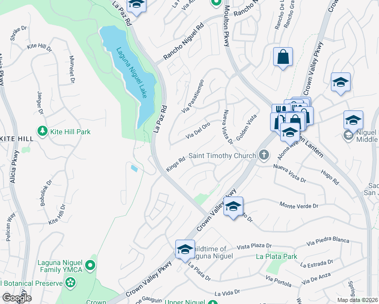 map of restaurants, bars, coffee shops, grocery stores, and more near 24582 Via Del Oro in Laguna Niguel