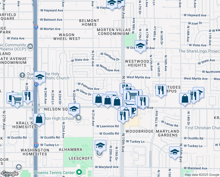 map of restaurants, bars, coffee shops, grocery stores, and more near 7026 North 19th Avenue in Phoenix