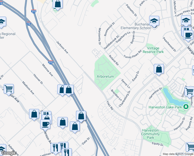 map of restaurants, bars, coffee shops, grocery stores, and more near 26391 Arboretum Way in Murrieta