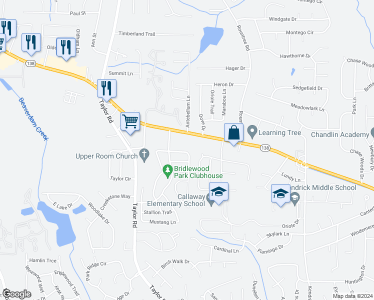 map of restaurants, bars, coffee shops, grocery stores, and more near 171 Horseshoe Bend in Riverdale