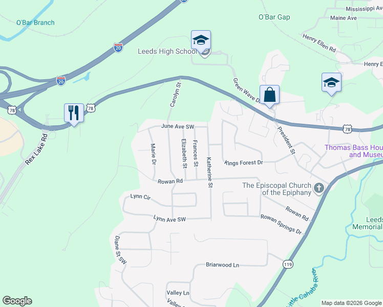 map of restaurants, bars, coffee shops, grocery stores, and more near 1240 Frances Street in Leeds