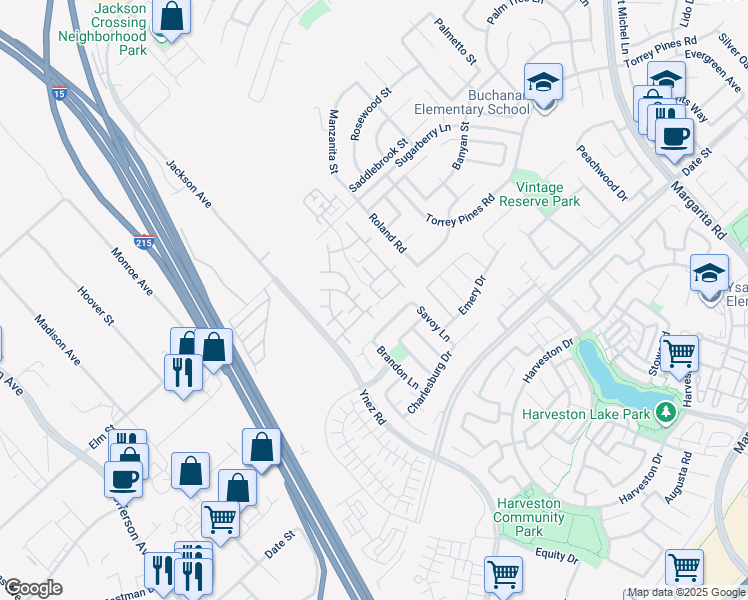 map of restaurants, bars, coffee shops, grocery stores, and more near 26508 Arboretum Way in Murrieta