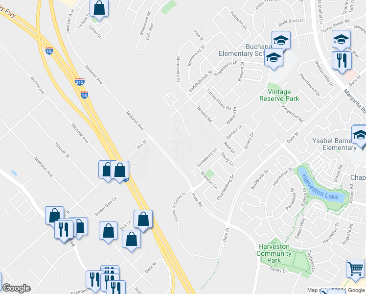 map of restaurants, bars, coffee shops, grocery stores, and more near 26499 Arboretum Way in Murrieta