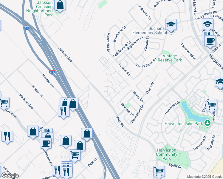 map of restaurants, bars, coffee shops, grocery stores, and more near 26499 Arboretum Way in Murrieta