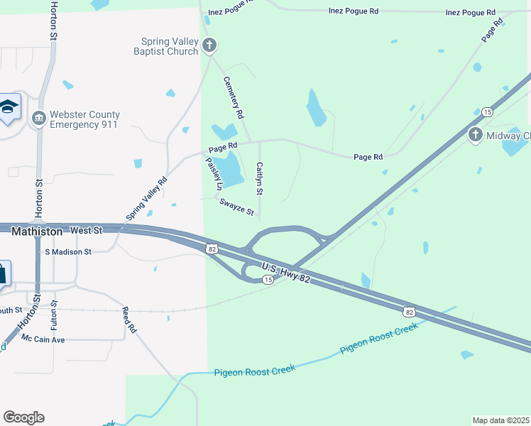 map of restaurants, bars, coffee shops, grocery stores, and more near Kaitlyn St in Mathiston
