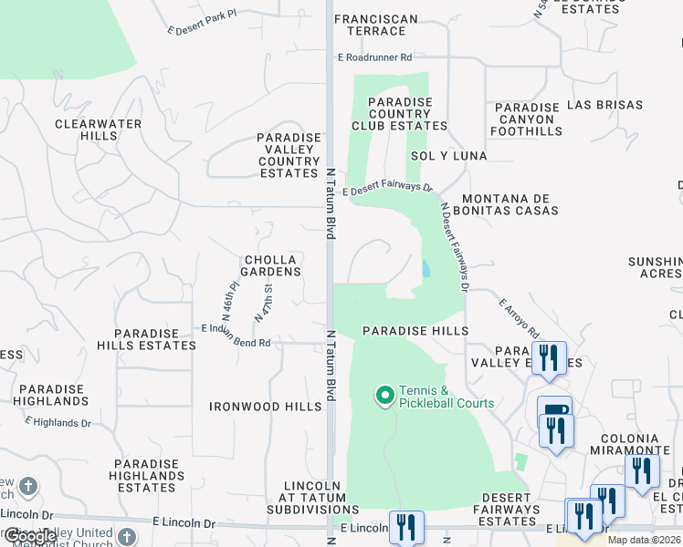 map of restaurants, bars, coffee shops, grocery stores, and more near 4802 East Cottontail Run Road in Paradise Valley