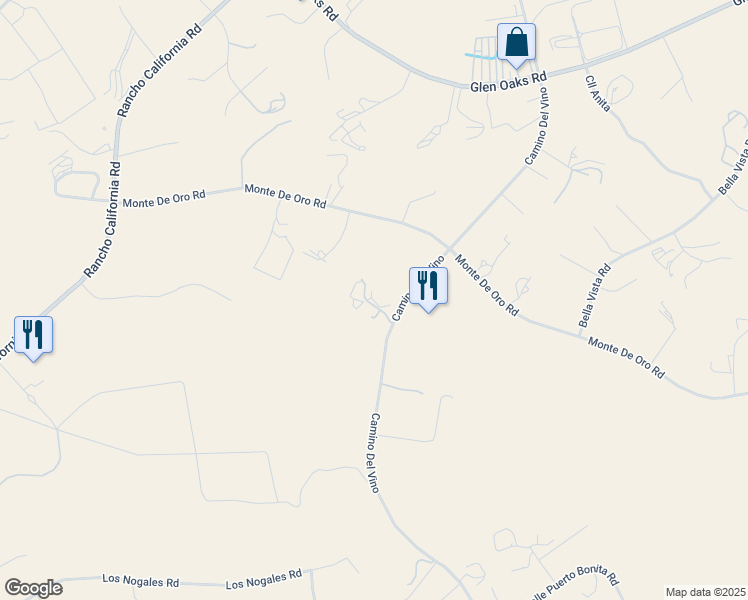 map of restaurants, bars, coffee shops, grocery stores, and more near 40125 Camino Del Vino in Temecula