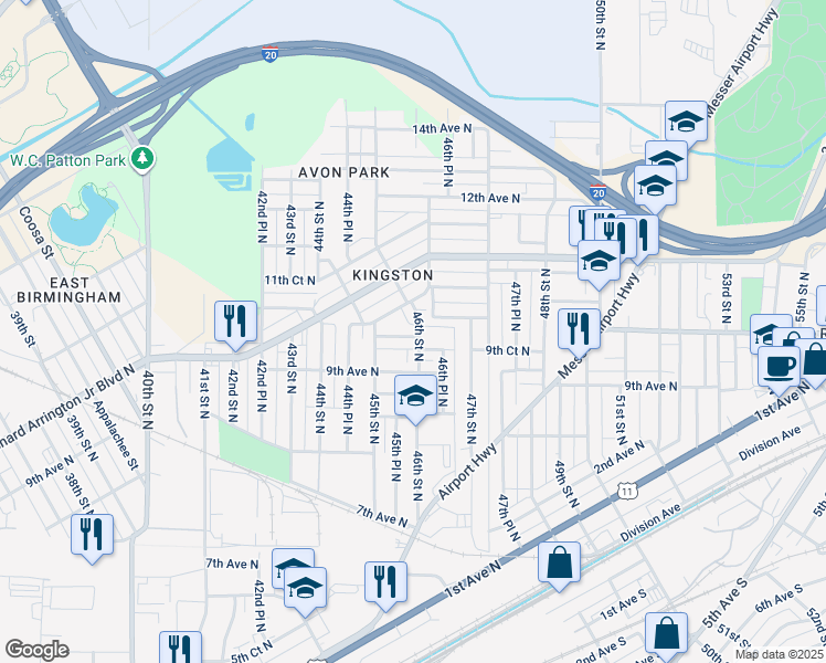 map of restaurants, bars, coffee shops, grocery stores, and more near 4527 9th Terrace North in Birmingham