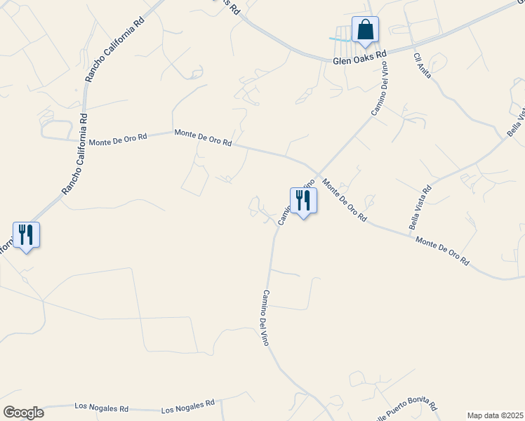 map of restaurants, bars, coffee shops, grocery stores, and more near 40125 Camino Del Vino in Temecula
